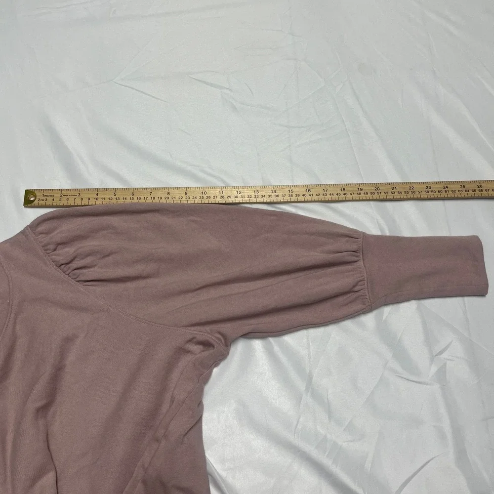 Madewell Womens Puff Sleeve Top Mauve Pink Crew Neck Long Sleeve Size S